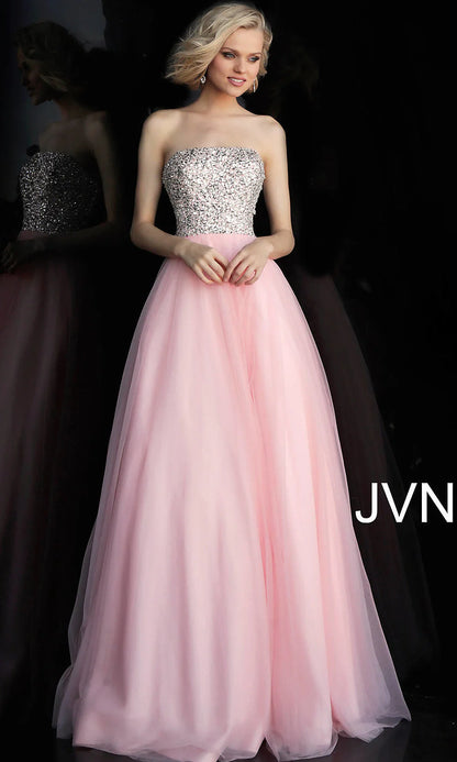 Long Jovani Strapless Blush Pink Prom Dress