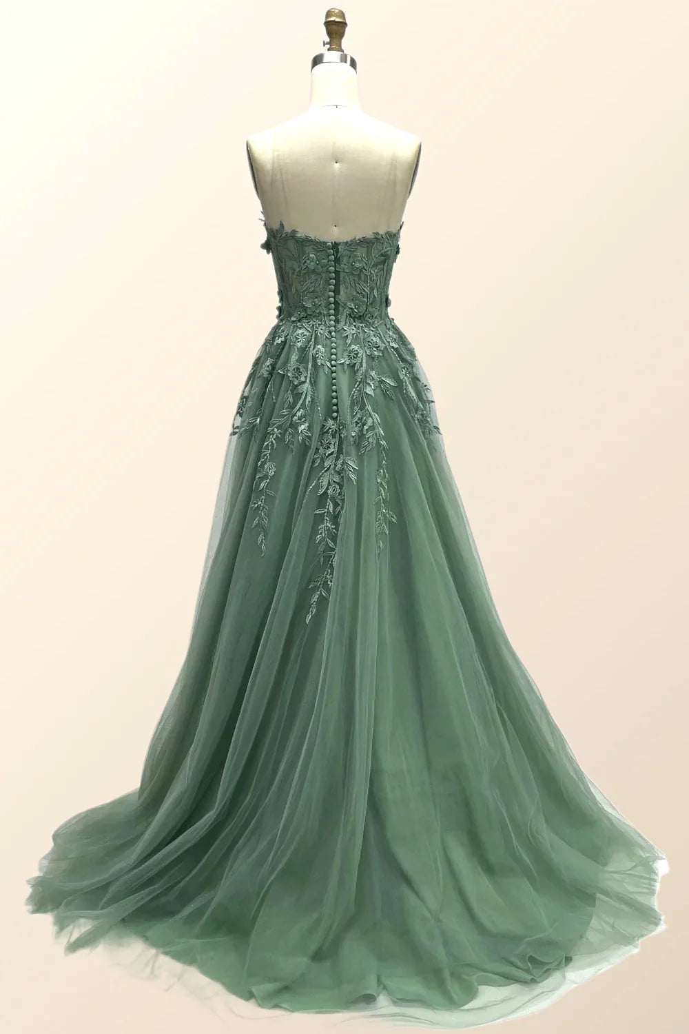 Yellow Floral Embroidery Strapless A-line Formal Dress