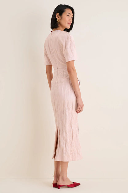 Cameo Pink Short Sleeve Midi Cocktail Dress