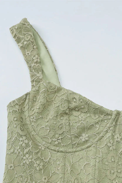 V-neck Green Lace Bodycon Short Dress