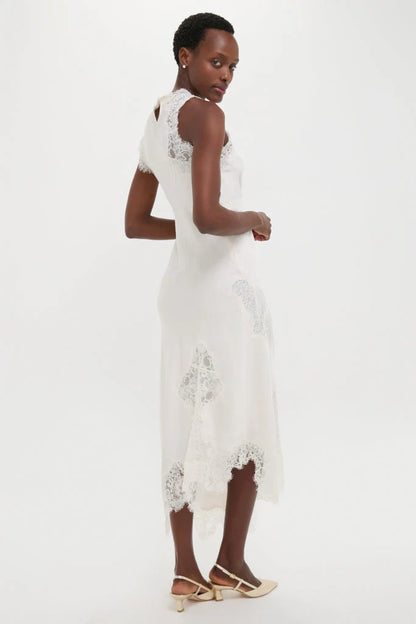 Creme Satin Lace Alessia Midi Dress
