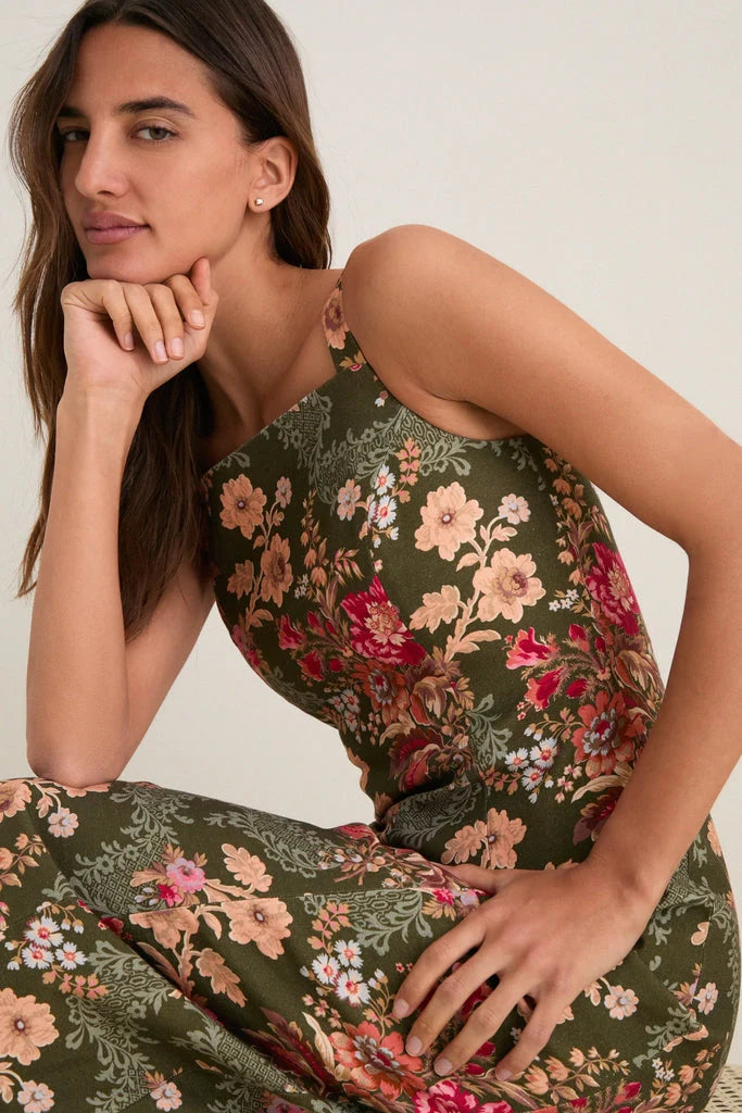 Olive Ornate Floral Eleonore Dress