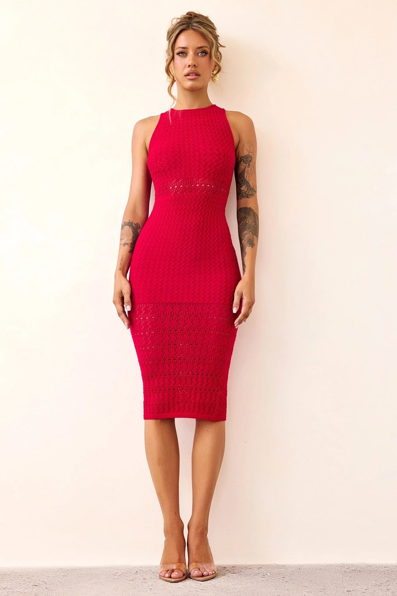 Marlie Knit Midi Dress - Red