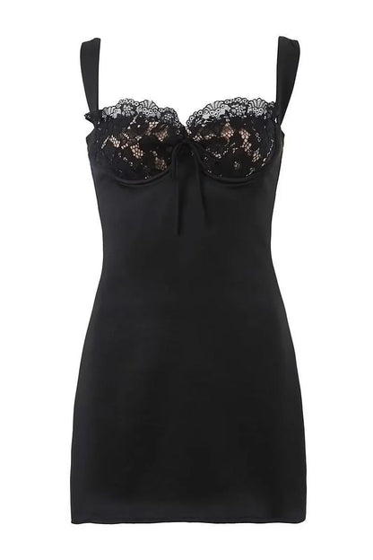 White Satin and Lace Short Dress