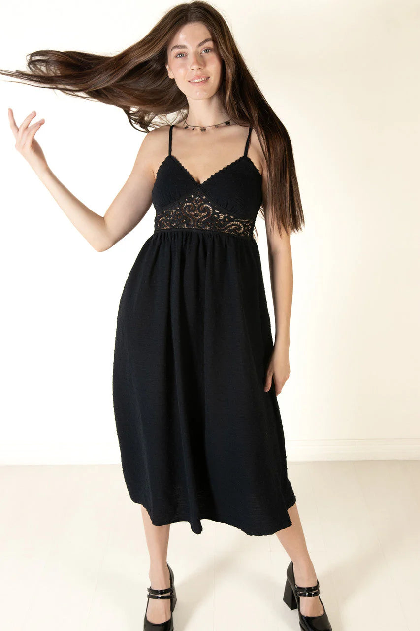 Black Crochet Waist Maxi Dress