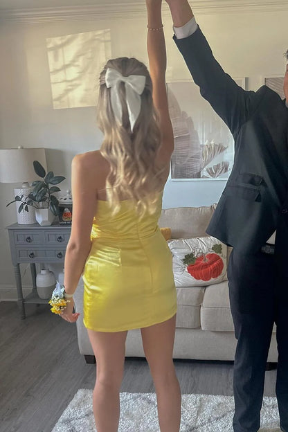 Strapless Red Tie Front Short Dress