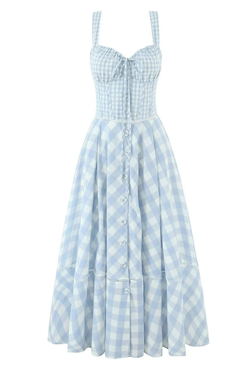 Light Blue Check Pattern A-line Dress