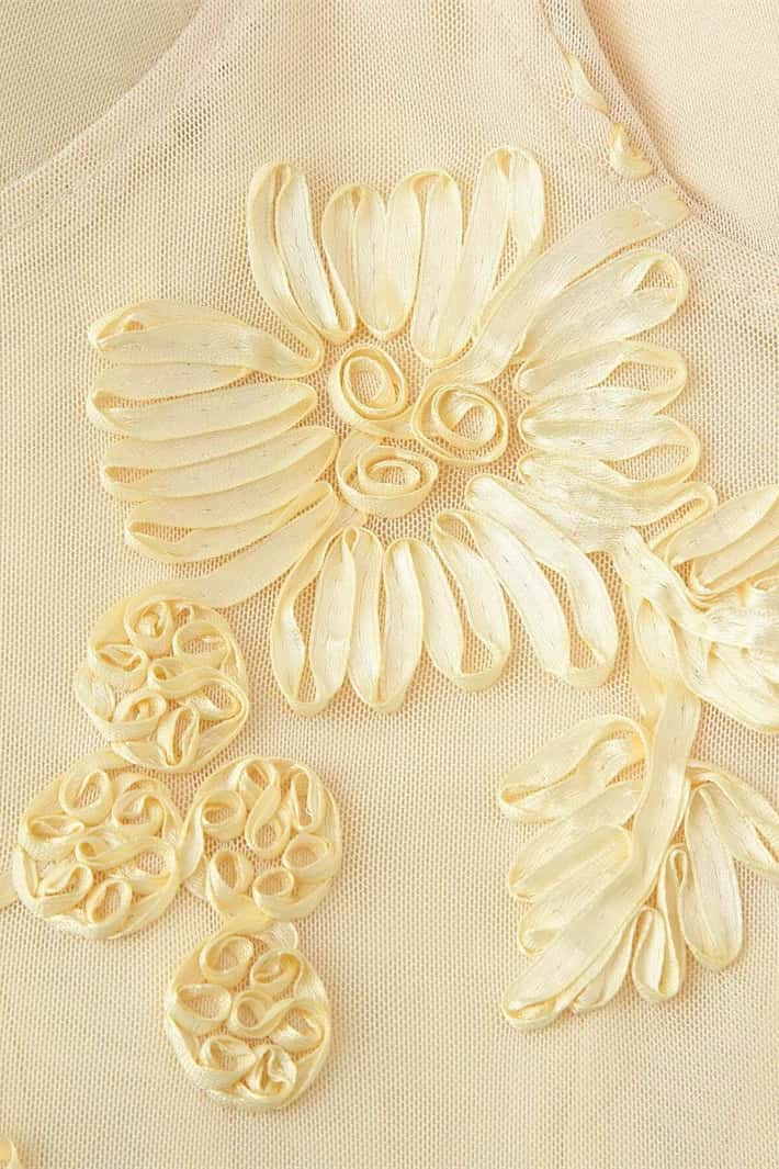 Yellow Embroidered Fitted Straps Dress
