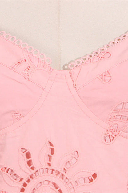V-neck Pink Hollow A-line Short Dress