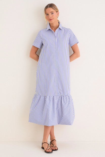 Blue and White Stripe Martine Bubble Maxi Dress