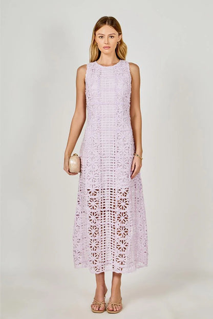 Arie Summer Crocheted Midi Dress - Lilac
