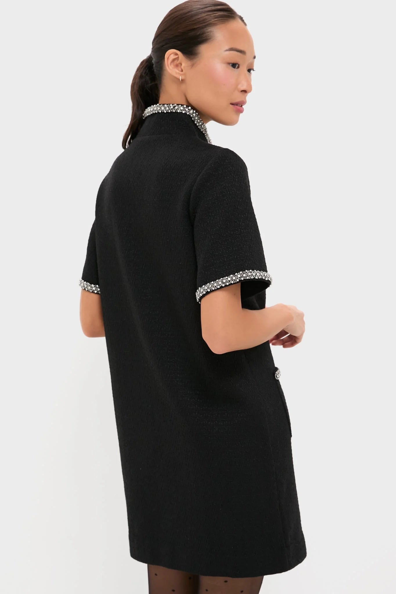 Black Tweed Embellished Ophelia Dress