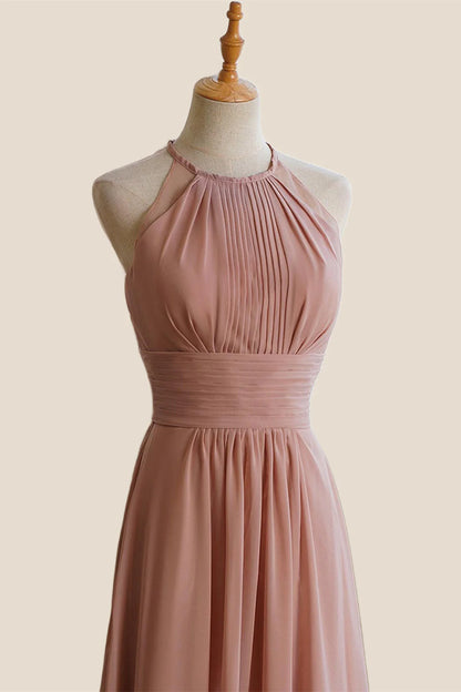 Jewel Blush Chiffon Empire Long Bridesmaid Dress