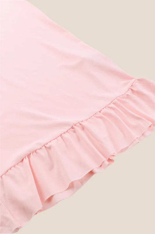 V-neck Pink Ruffle Hem Long Dress with Slit