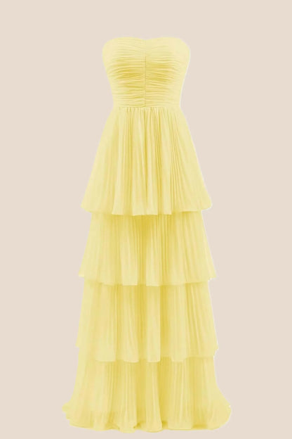 Hot Pink Chiffon Pleated A-line Tiered Maxi Dress