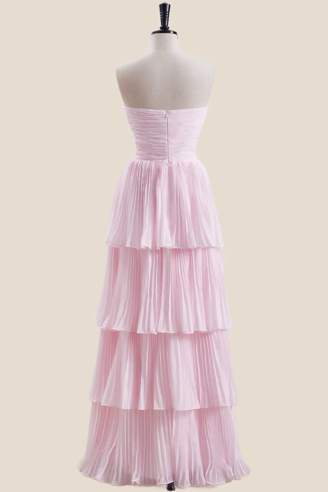 Strapless Light Blue Pleated Tiered Long Party Dress