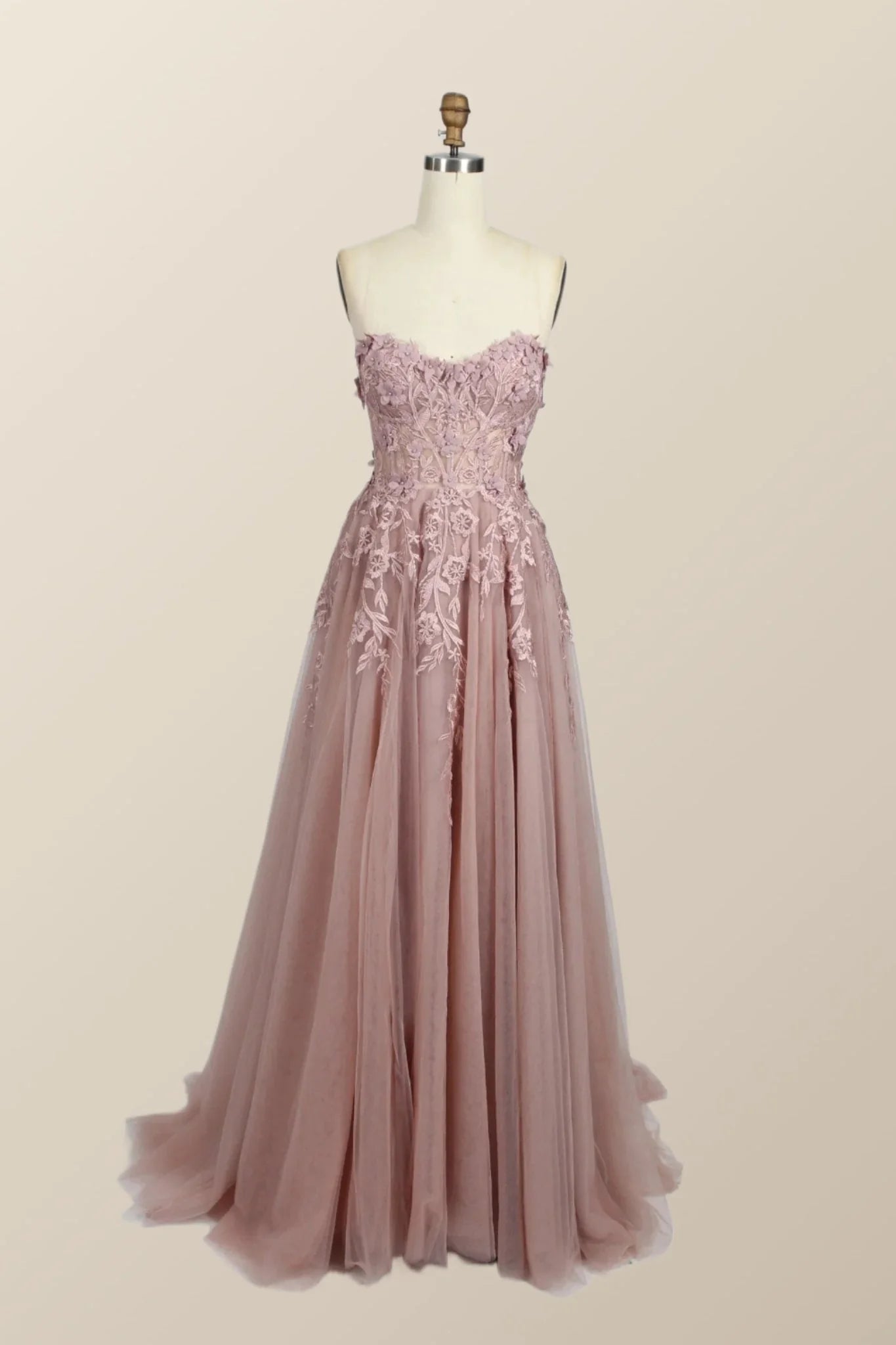 Yellow Floral Embroidery Strapless A-line Formal Dress