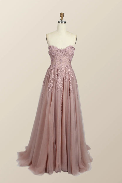 Yellow Floral Embroidery Strapless A-line Formal Dress