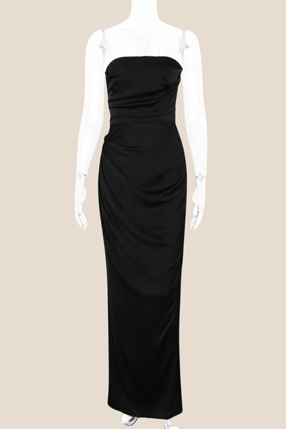 Strapless Red Ruched Long Dress with Slit