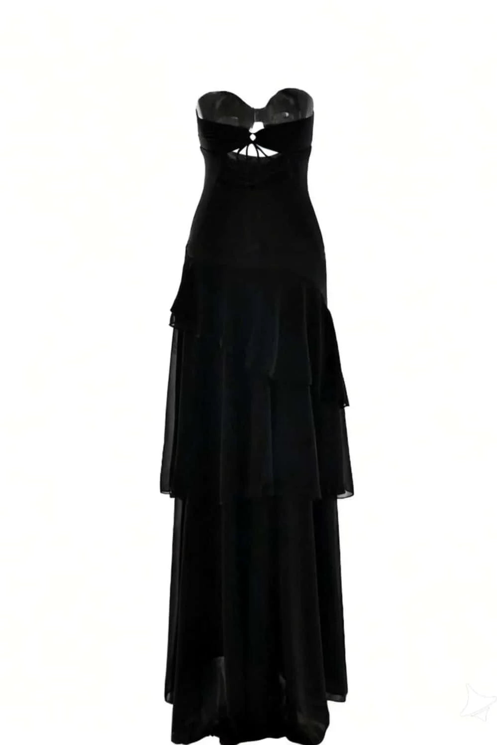Keyhole Light Blue Chiffon Ruffle Maxi Dress