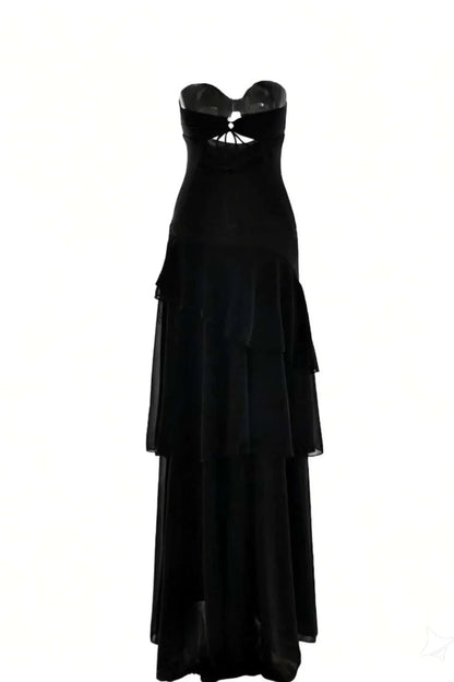 Keyhole Light Blue Chiffon Ruffle Maxi Dress