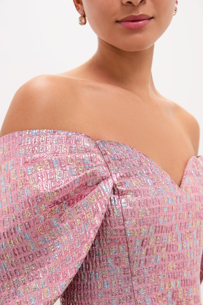 Pink Multi Jacquard Off-the-Shoulder Kara Mini Dress