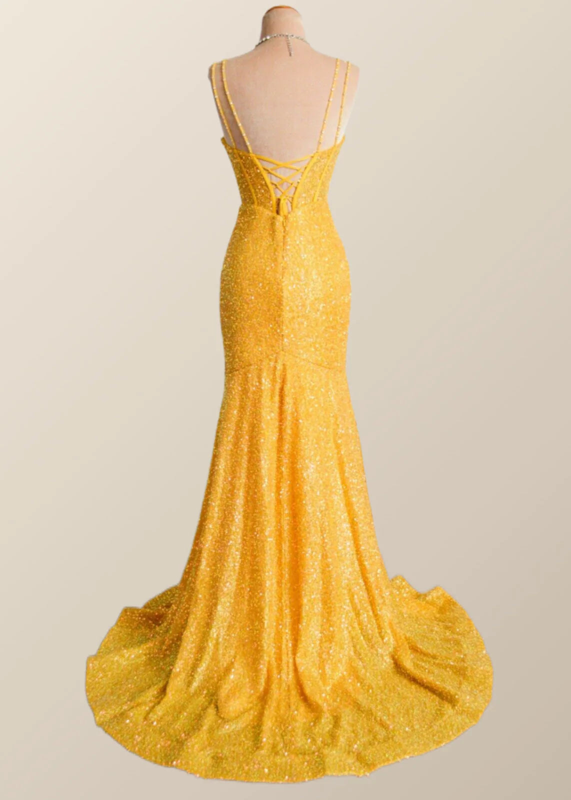 Yellow Sequin Corset Mermaid Long Party Dress