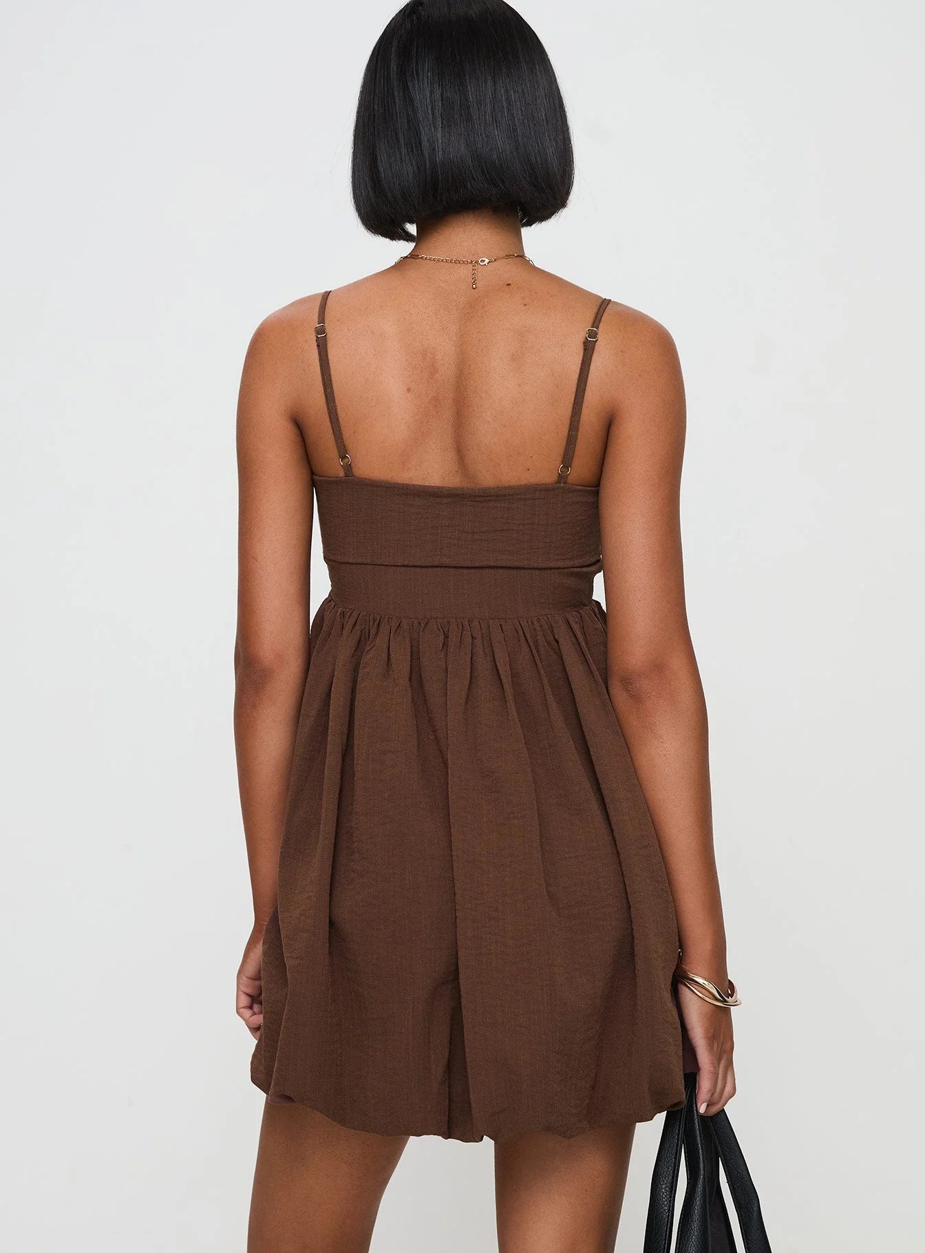 Layken Bubble Hem Mini Dress Chocolate Petite
