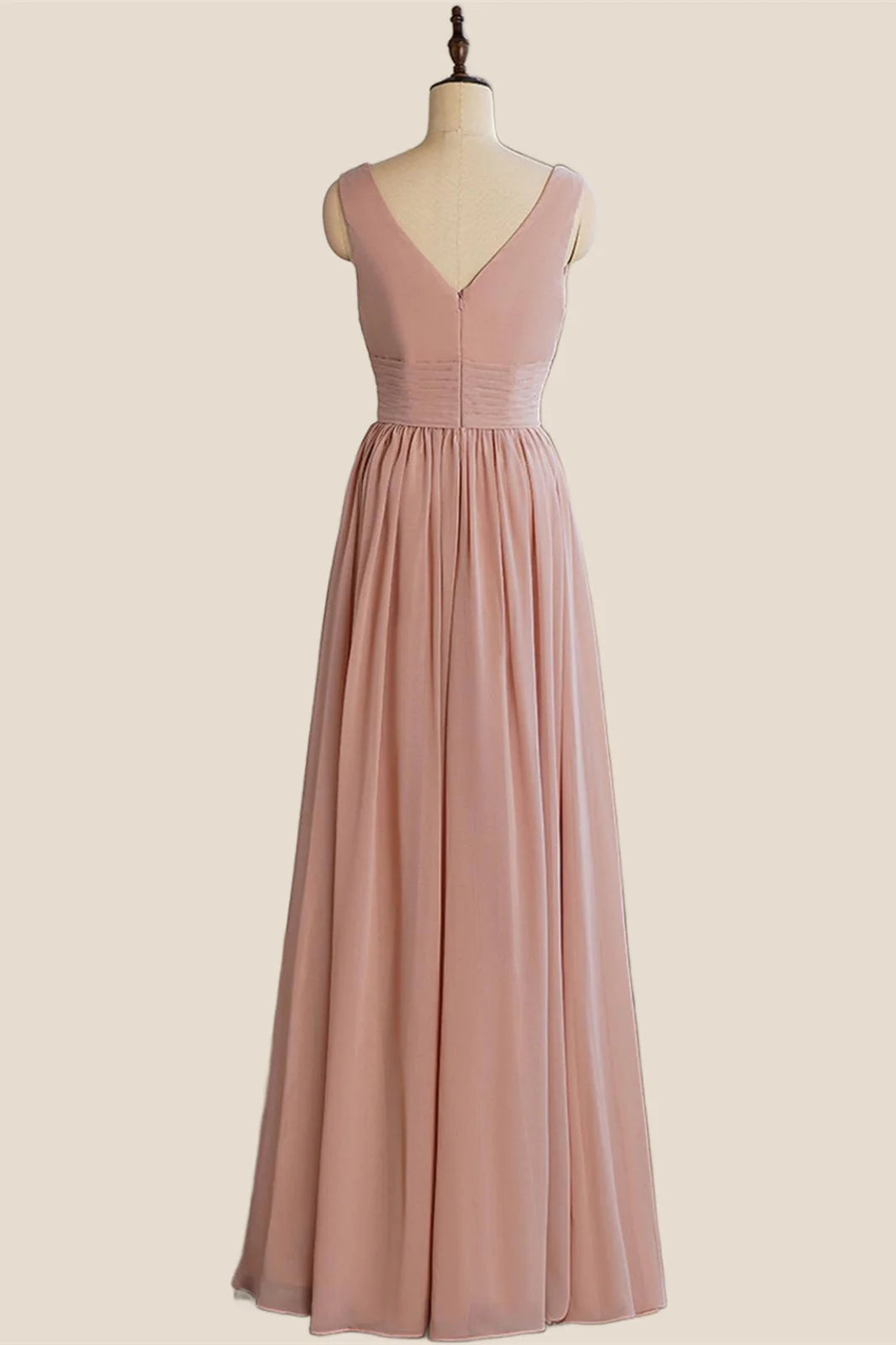 V Neck Blush Pleated A-line Long Dress