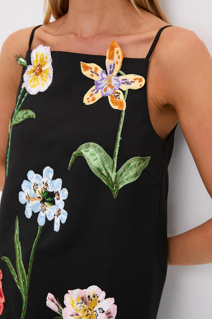Ebony Botanical Print Leia Embroidery Mini Dress