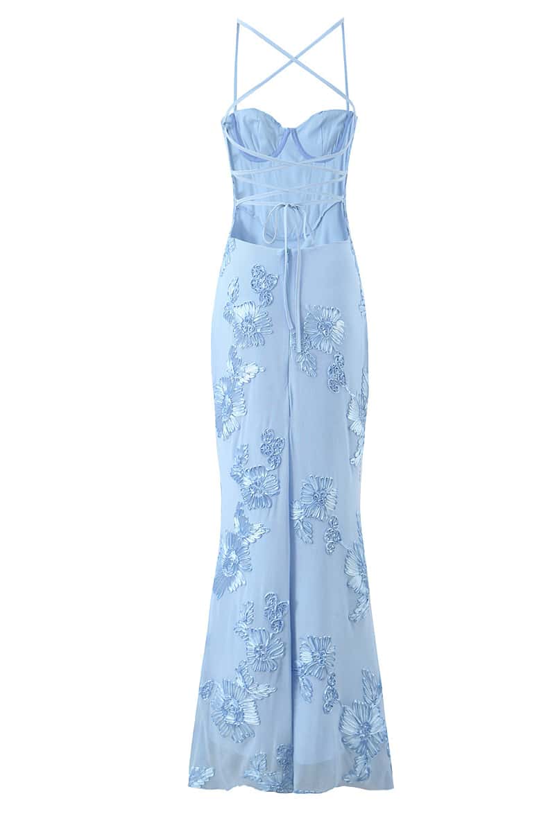 Yellow Embroidered Fitted Straps Dress