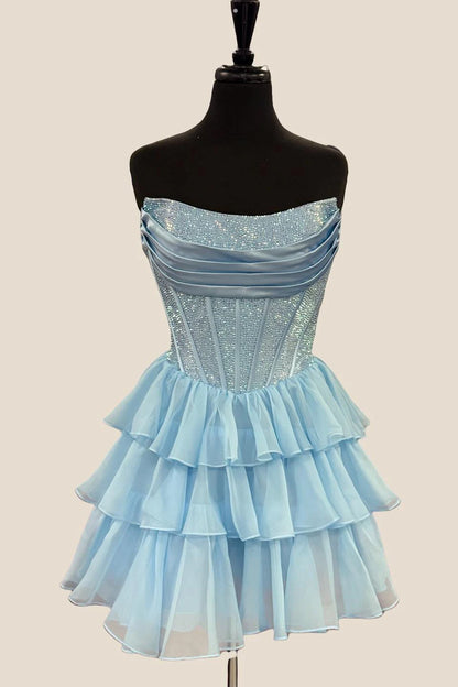 Yellow Beaded Ruffle A-line Short Dress
