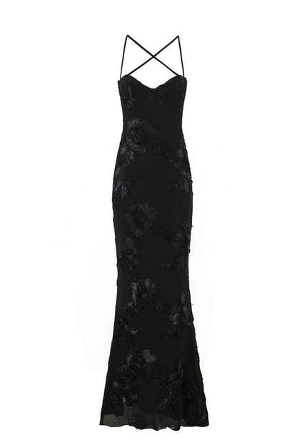 Yellow Embroidered Fitted Straps Dress