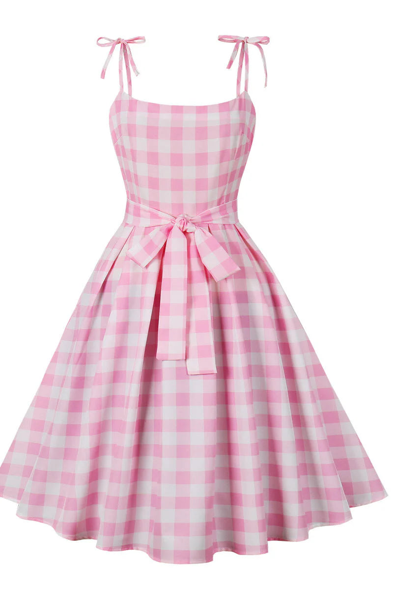 Yellow Plaid Swing Dress with Sash
