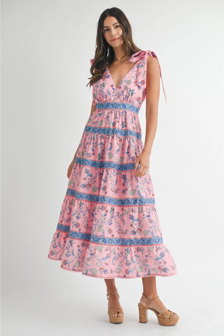 Hannah Floral Print Tiered Midi Maxi Dress