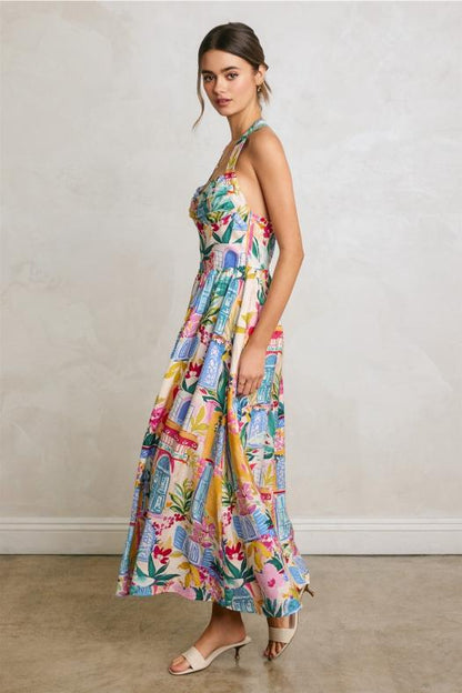 Vittoria Summer Print Halter Midi Dress