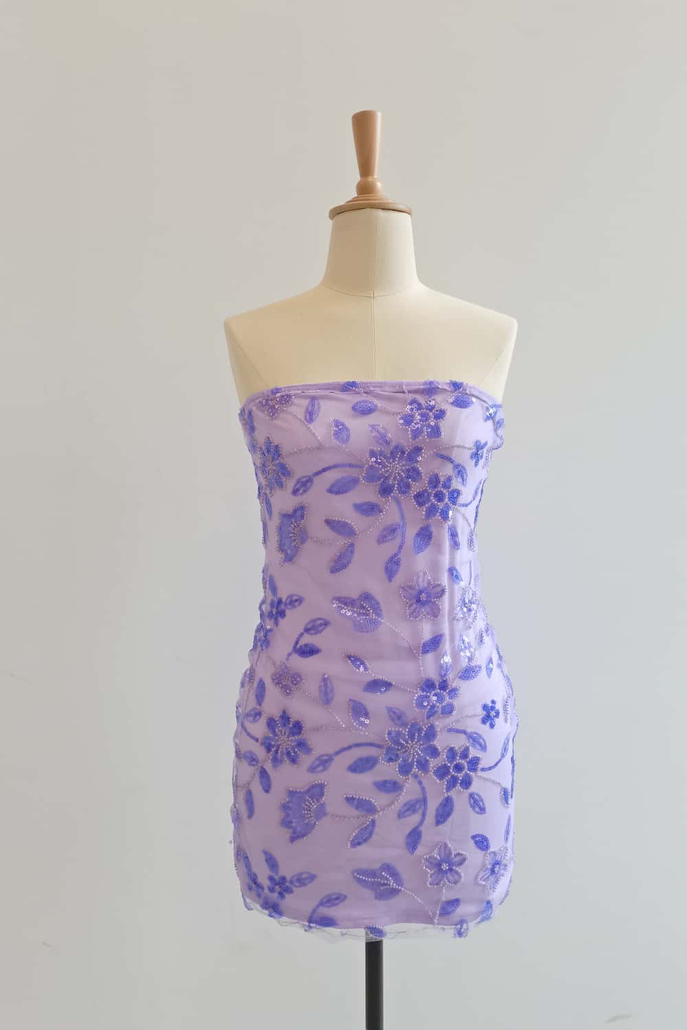 Strapless Pink Beaded Flowers Tight Short Dress