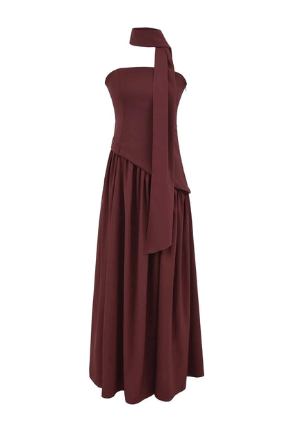 Yellow Crepe Bodice Gathered Long Dress