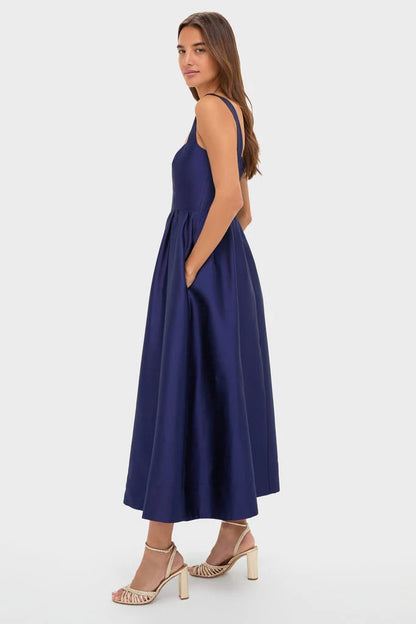 Navy Dupioni Esme Dress