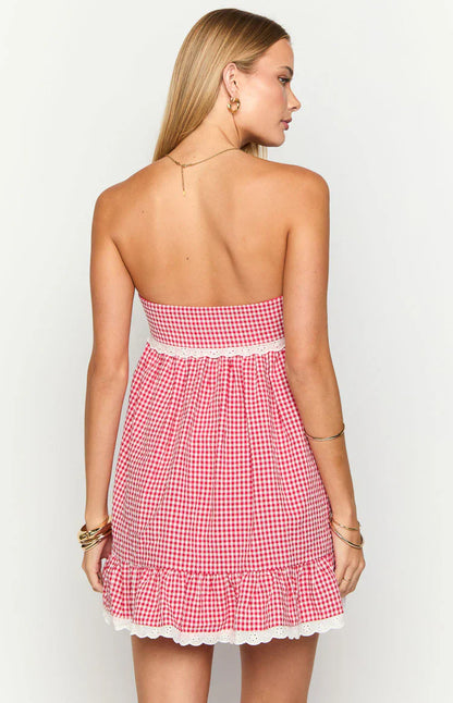 Maisie Red Gingham Strapless Mini Dress