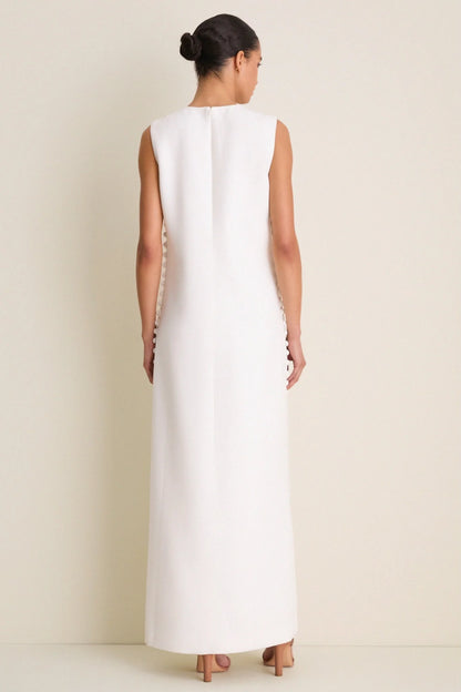 Cloud White Crepe Button Camille Maxi Dress