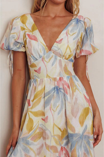 Melony Puff Sleeve Floral Print Maxi Dress