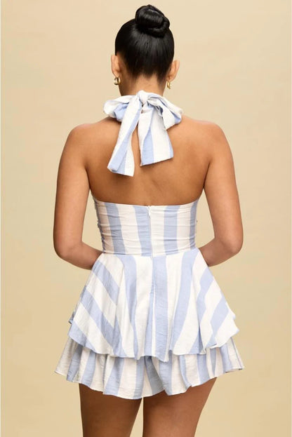 Mara Striped Halter Romper - Blue/White