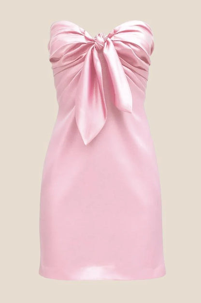 Strapless Orange Tie Front Short Dress