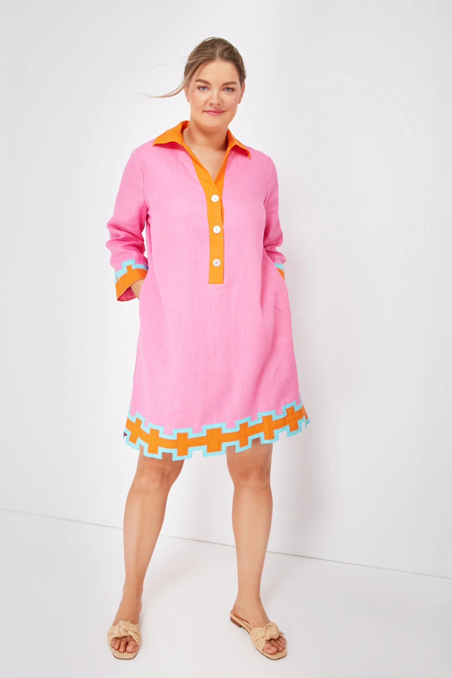 Peony Pink and Tangerine Collier Dress