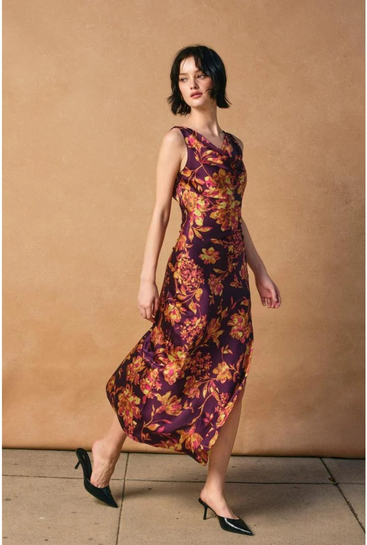 Magnolia Cowl Neck Satin Maxi Dress