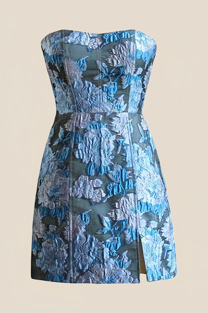 Strapless Pink Floral Short Dress with Silt