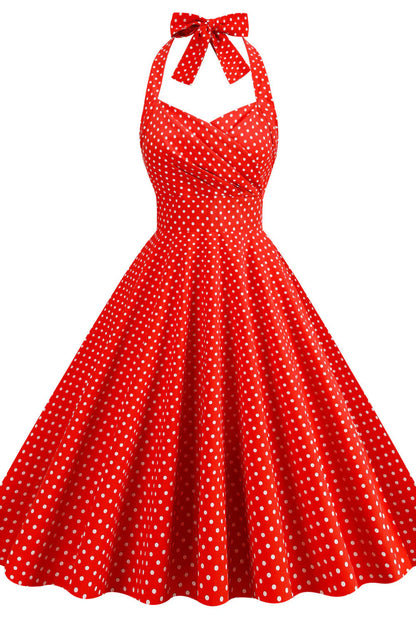 Halter Red Polk Dots Swing Dress