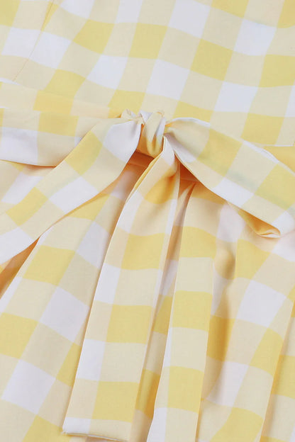 Yellow Plaid Swing Dress with Sash
