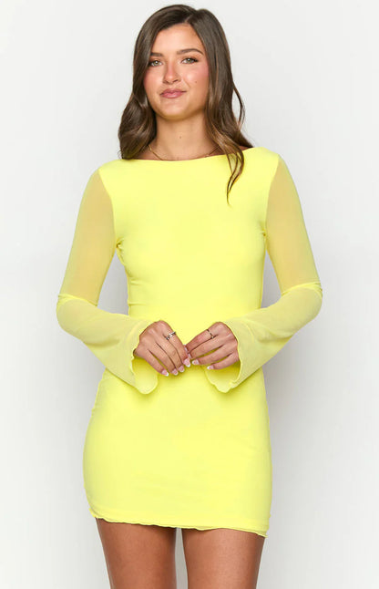 Clyde Yellow Long Sleeve Mini Dress